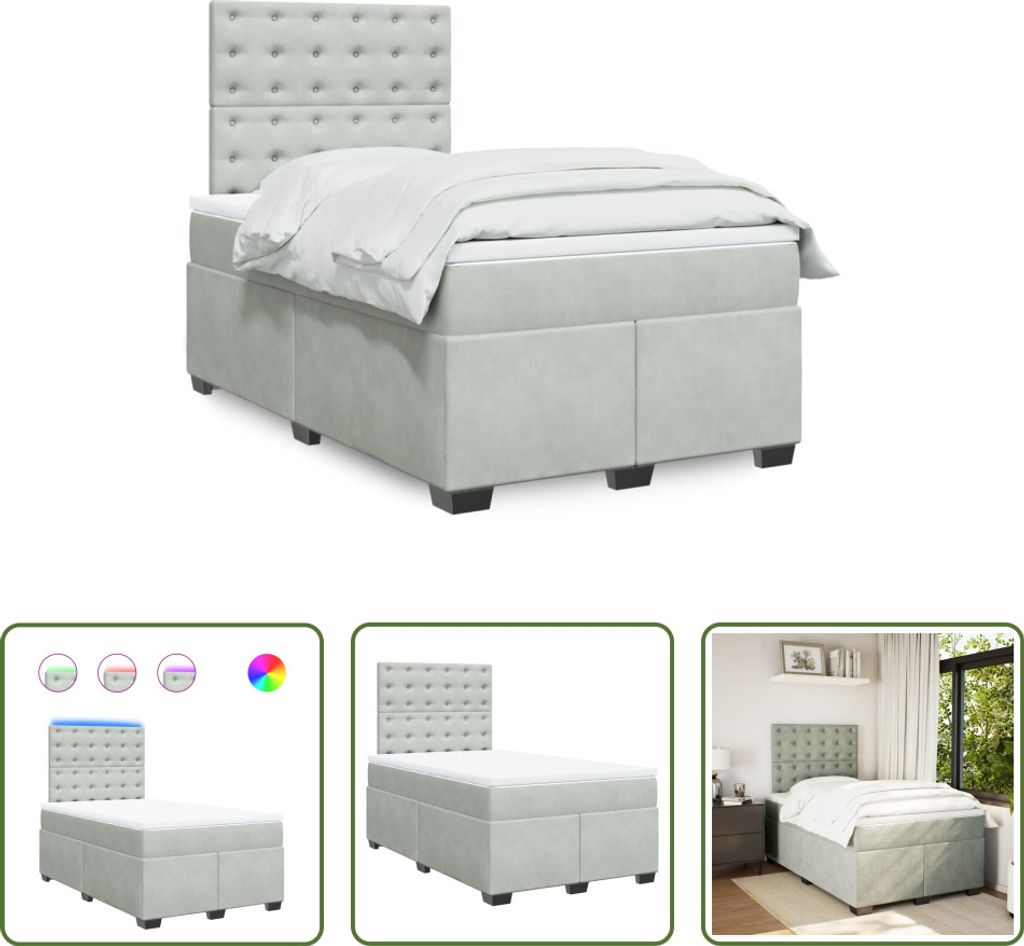 The Living Store Boxspringbett mit Matratze Hellgrau 120x190 cm Samt