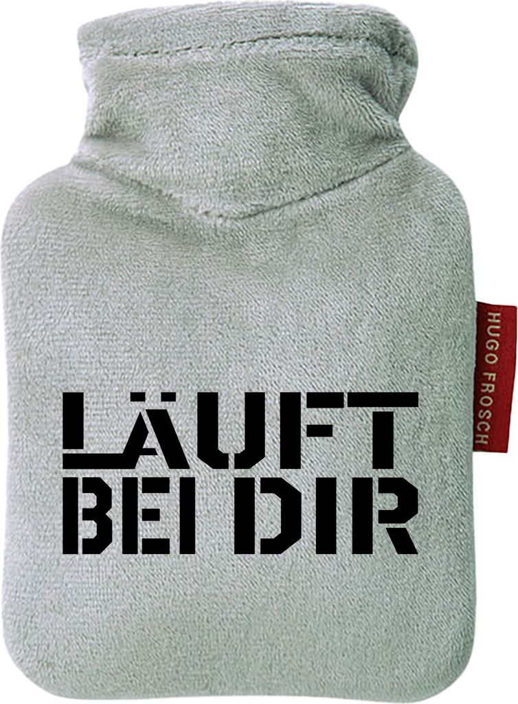 Huuraa Mini-Wärmflasche Läuft bei dir Jugendwort 0,2 Liter Grey Mini Veloursbezug Taschenwärmer Geschenkidee