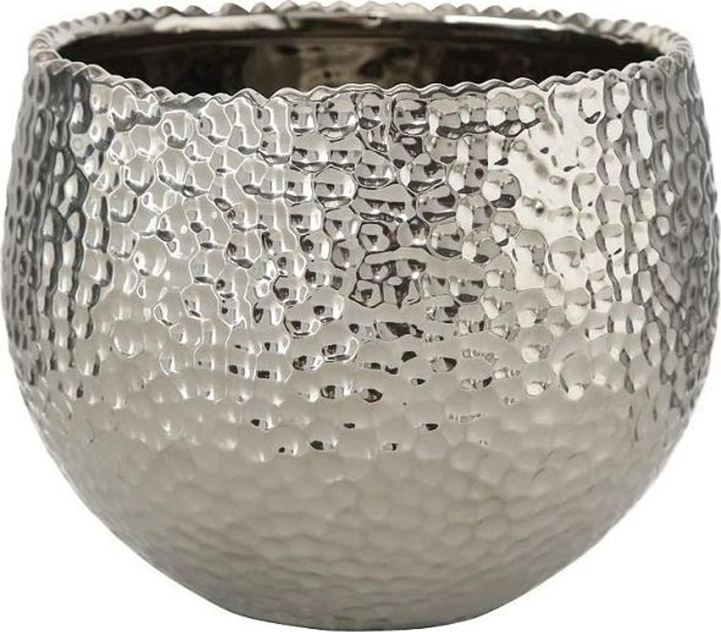 Übertopf Lajos Steingut H.14 cm Ø.17 cm silber