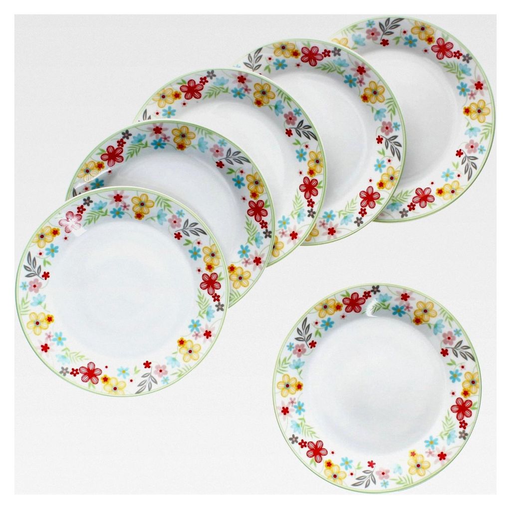 6-teiliges Set Blümchen Kuchenteller I farbige Porzellan-Frühstücksteller für 6 Personen I Bunte kleine Teller für Salat, Dessert und mehr bei...