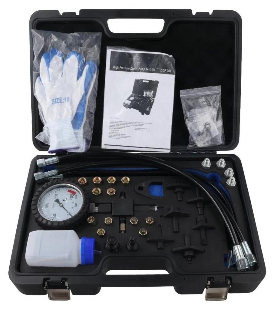Diesel Kompressionsprüfer - Zylinderdruck Testkit - Manometer 0–2000 bar - Injektortester & Adapter - Für Lkw und Pkw