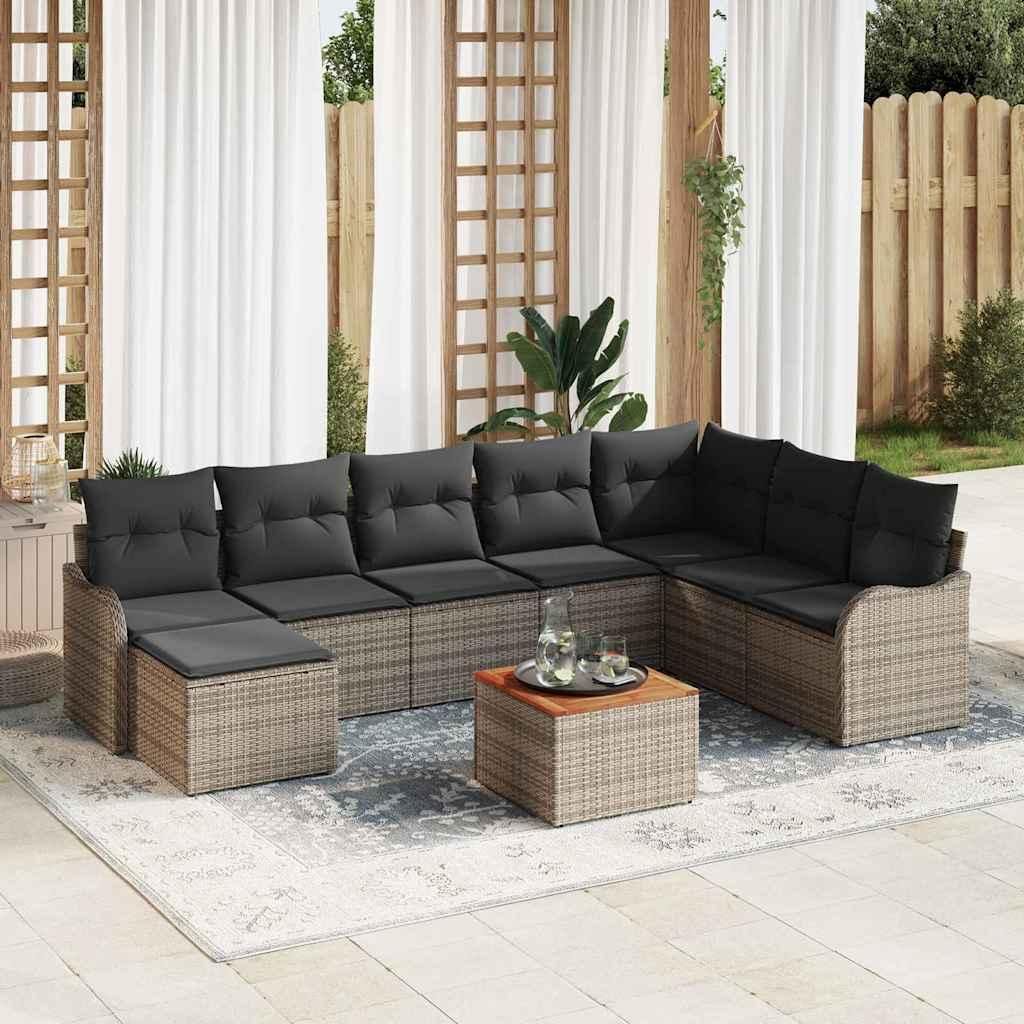 Maison Exclusive - Gartensofa-set mit Kissen 9 pcs Grau Poly-Rattan
