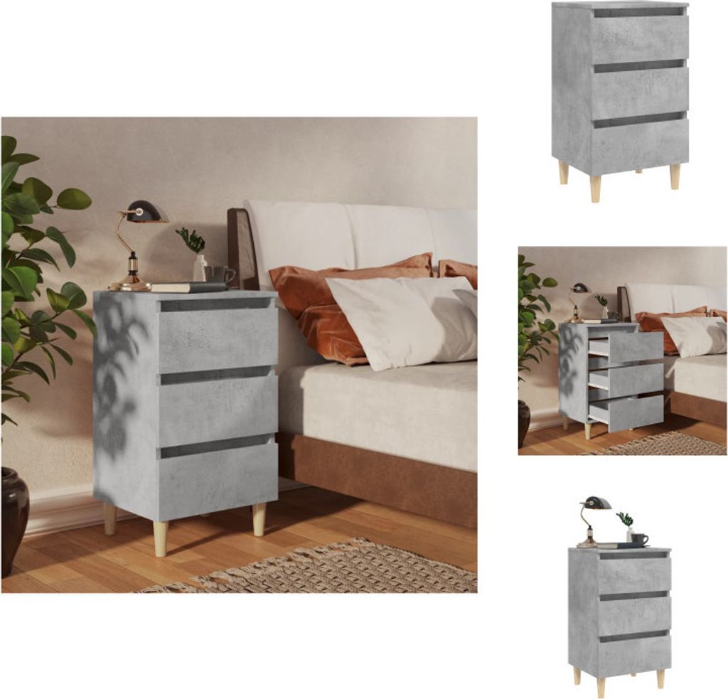 vidaXL Nachttisch mit Massivholz-Beinen Betongrau 40x35x69 cm - Nachttische