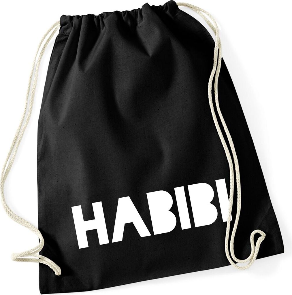 Huuraa Turnbeutel Habibi Schatz Freund 12 Liter Black Baumwolle Rucksack Geschenkidee