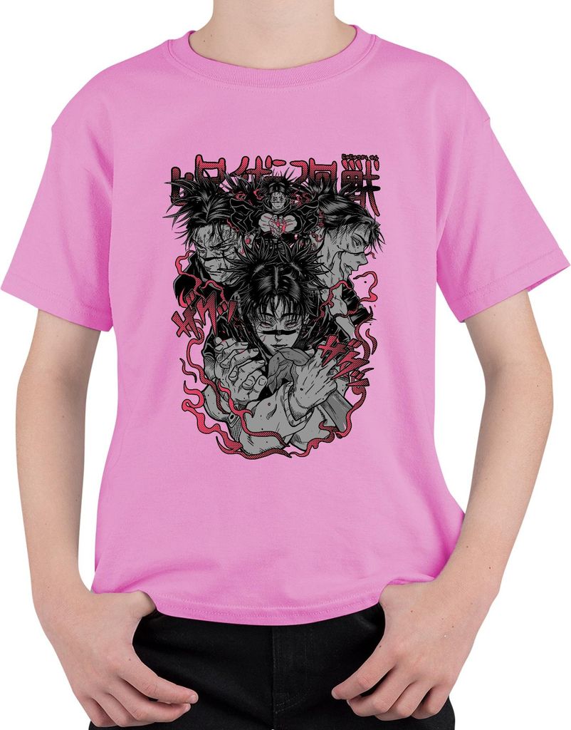呪術廻戦 Sukuna Yuji Megumi Anime Manga Geschenk Anime Ästhetik Uni Kinder T-Shirt, Pink, 140
