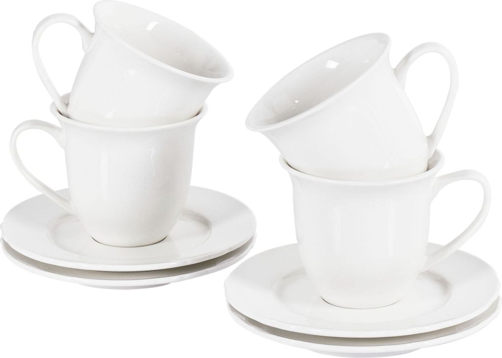 BELIANI Set mit 4 Tassen und Untertassen Weißes Porzellan Hochglanz Service für 4 Personen Tee Kaffee Küche Esszimmer