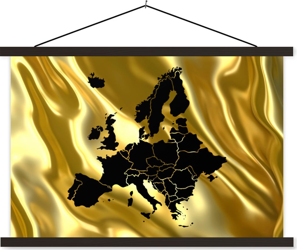 MuchoWow Textilposter Karte von Europa - Schwarz und Gold 120x80 cm mit schwarzem Rahmen - Wanddeko