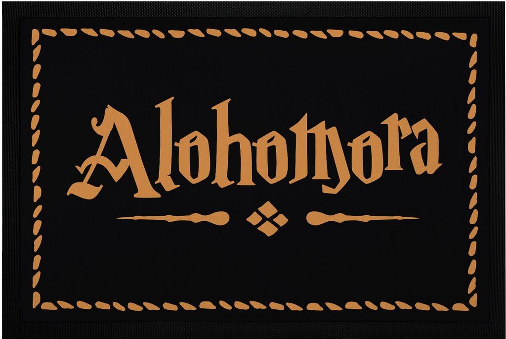 Fußmatte mit Aufschrift Alohomora Türmatte für Fantasy-Fans Zauberspruch rutschfest & waschbar Moonworks schwarz 60x40cm