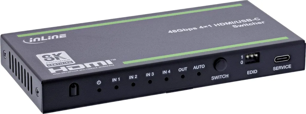 InLine Switch HDMI 2.1 4 ports 48Gb/s 8K 60Hz avec Entrée USB-C Intégrée