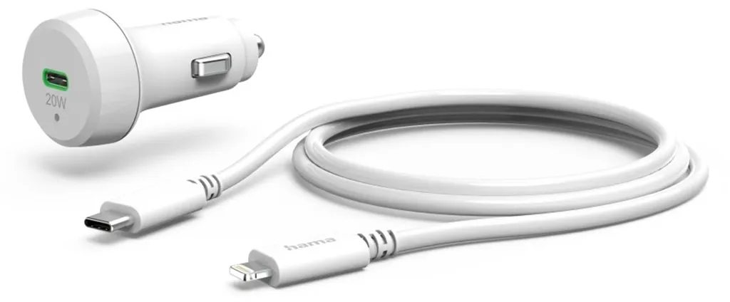 Chargeur auto PD 20W compact blanc avec câble Lightning 1m robuste - 9