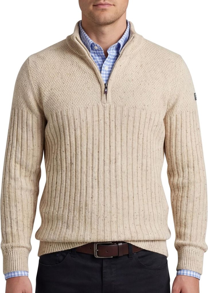 NZA Half-Zip Pullover beige gestrickt meliert
