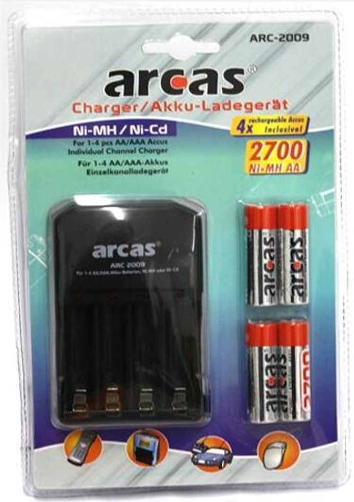 Arcas Ladegerät ARC-2009 und 4x AA Akkus 2700