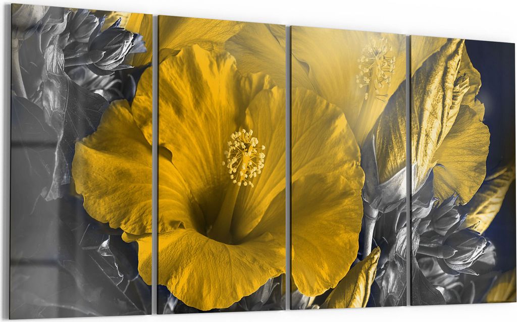 DEQORI Glasbild Echtglas 4x30x60 cm 'Blüten des Roseneibisch' Wandbilder XXL groß