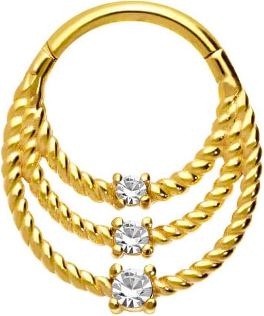 Ohrpiercing, Nasenpiercing, Septum Piercing Chirurgenstahl Segmentring Clicker 3 GEDREHTE RINGE + KRISTALLE