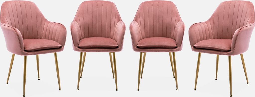 sweeek - 4er-Set Samt-Sessel mit Metallbeinen  - Altrosa Produktbild 