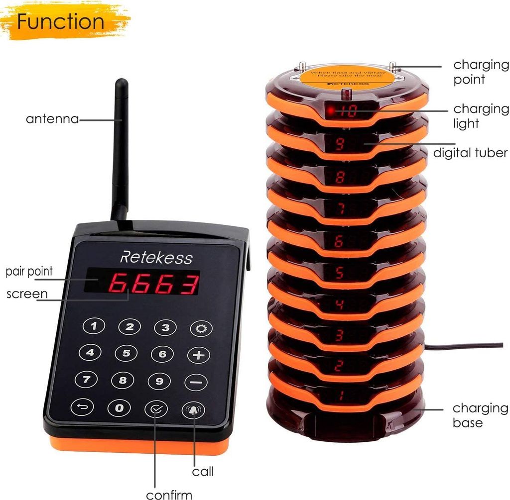 Retekess TD156 Pager Rufsystem – 800m Reichweite, IP66, 7 Modi, Alarm Bei Entfernung