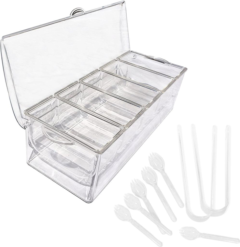 Transparenter Lebensmittelbehälter mit Deckel, Clip-Löffel, 5 Fächer, Picknick im Freien, Obst, Gemüse, Frischhaltung, Aufbewahrungsbox für Ge...