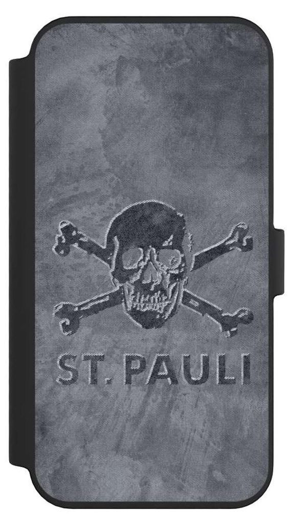 NIVOCASE Klapphülle für Apple iPhone 14 Pro Max Handyhülle aus Kunst Leder NIVOflip schwarz Beton FC St. Pauli Logo