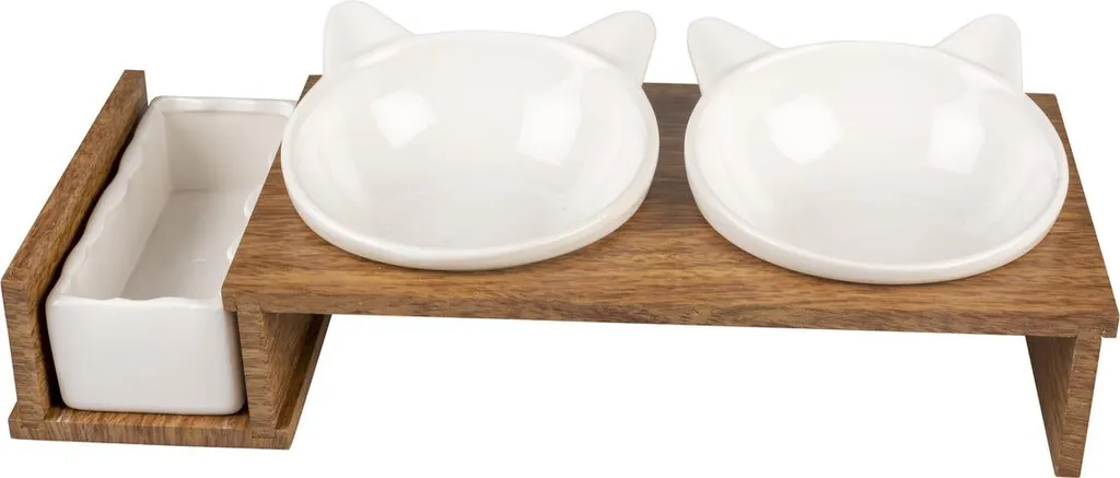 Gamelle surélevée pour chat Duvo+ Stone Up Kitty Face en grès blanc