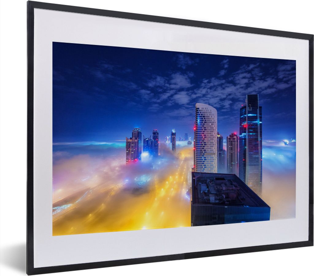 MuchoWow MuchoWow Gerahmtes Poster Dubais Hochhaustürme über den Wolken bei Nacht 40x30 cm - Poster mit zchwarzem Bilderrahmen - Bilderrahmen...