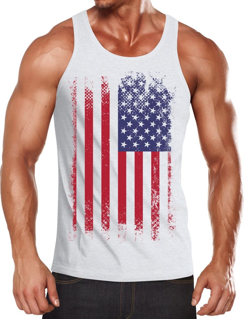 Herren Tanktop Tank Top - Amerika USA Flagge - Body Fit MoonWorks weiß XL
