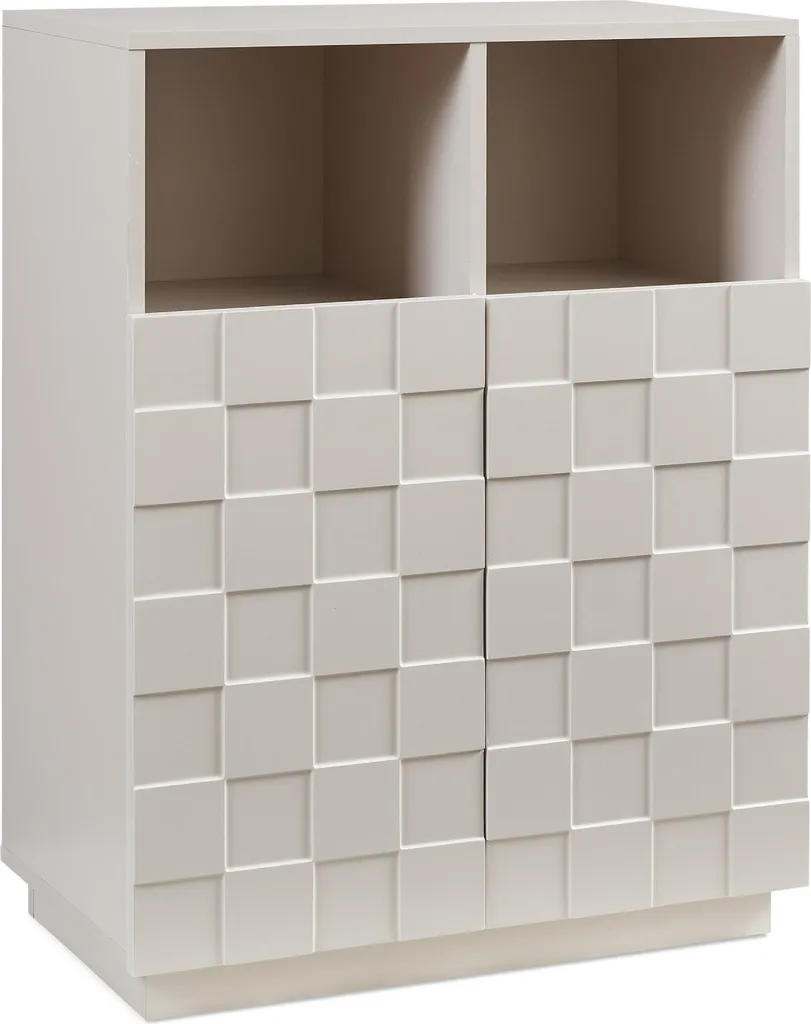 Petit buffet haut de rangement beige 2 portes avec façade texturée 3D - 2