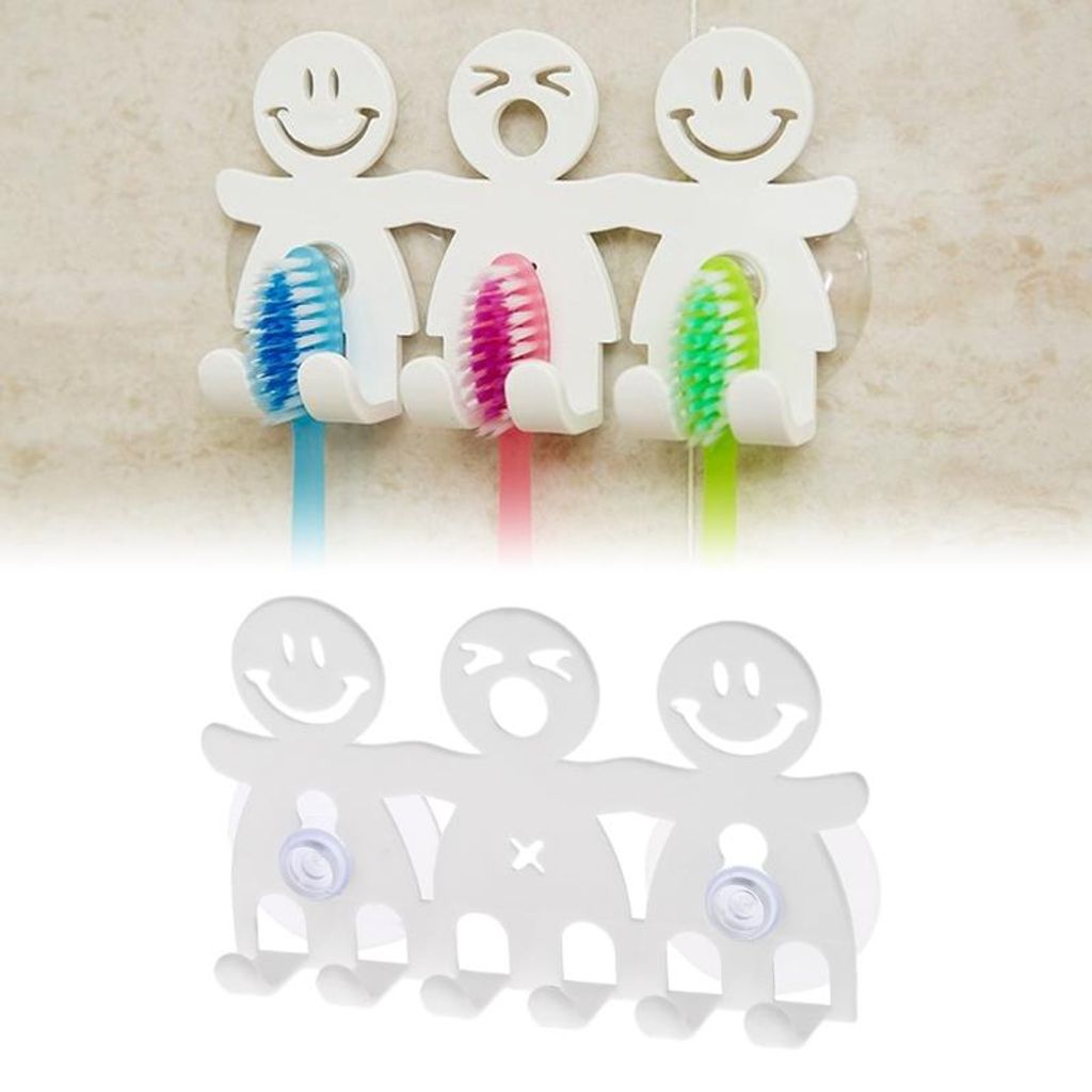 1 Stück wandmontierter Zahnbürstenhalter mit Saugnapf – Set für 5 Zahnbürsten – Niedliches Cartoon-Lächeln-Design – Badezimmer-Zubehör