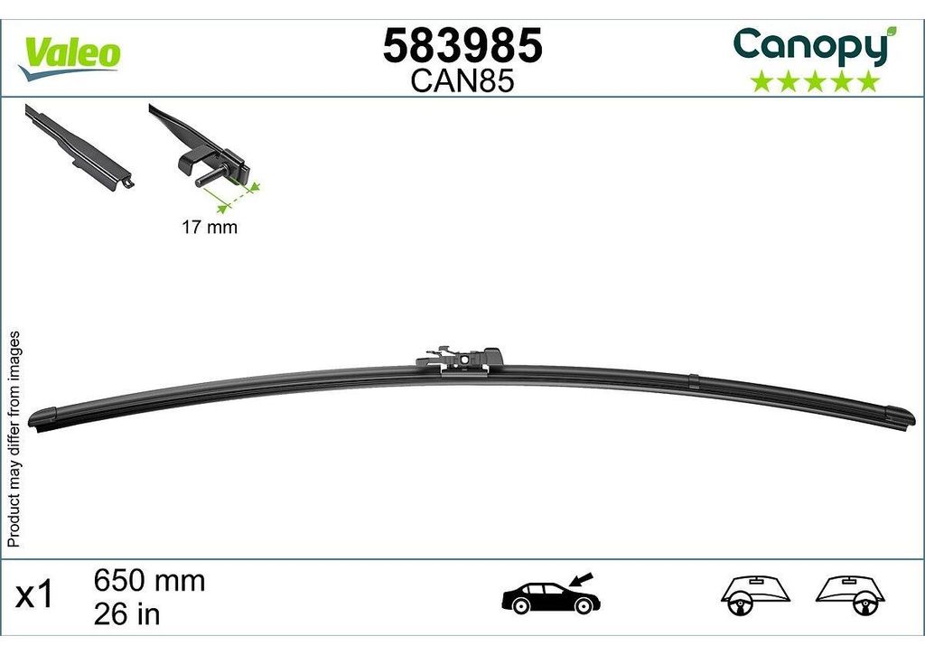 VALEO CANOPY CANOPY Scheibenwischer Wischblatt für VW CRAFTER 30-50 Kasten (2E) Rahmenlos 650mm