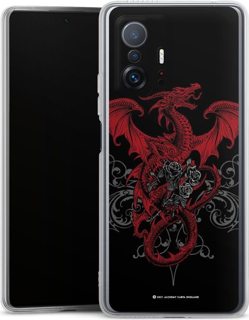 DeinDesign Handyhülle für Xiaomi 11T Pro 5G Silikon Hülle Case Smartphone Schutzhülle Drache Gothic Rot