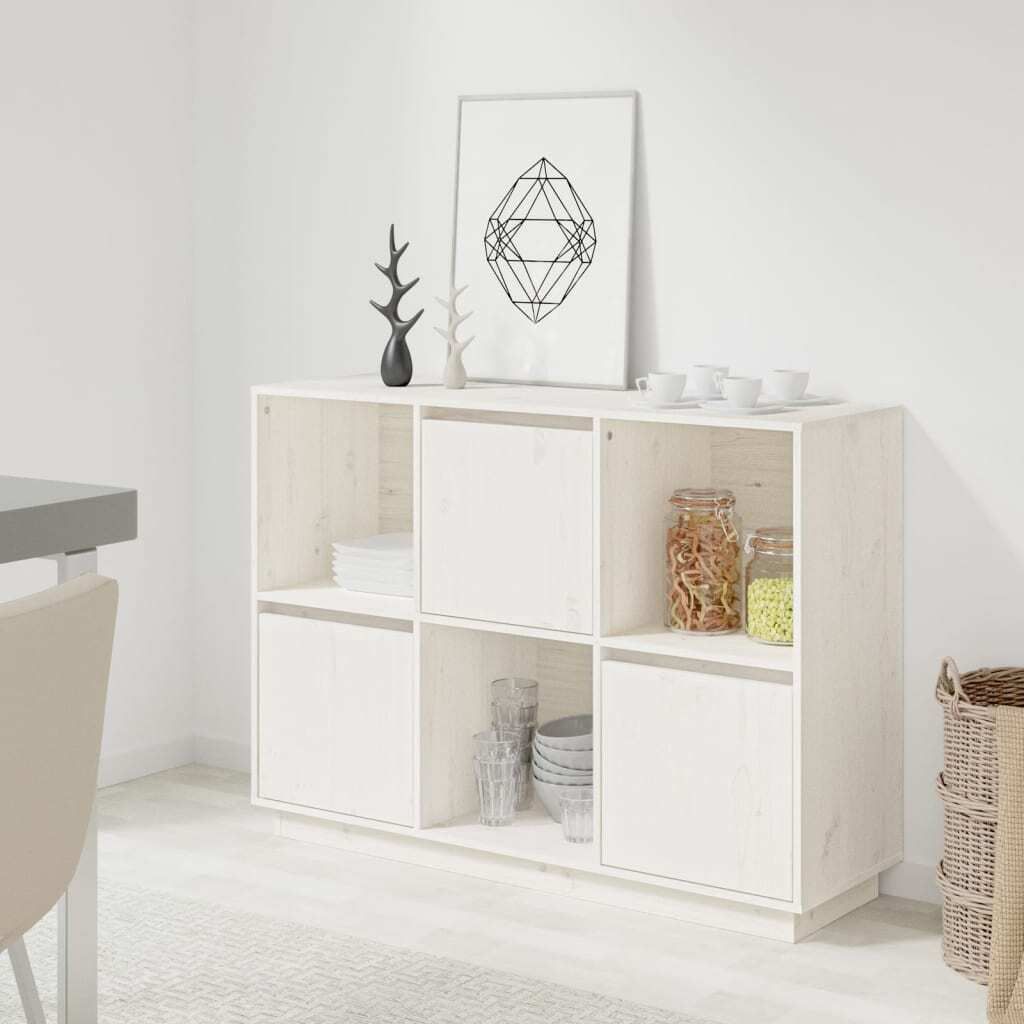 "2026 Promotion" Sideboard Wohnzimmer - Weiß 110,5x35x80 cm Massivholz Kiefer - Kommoden CC27836