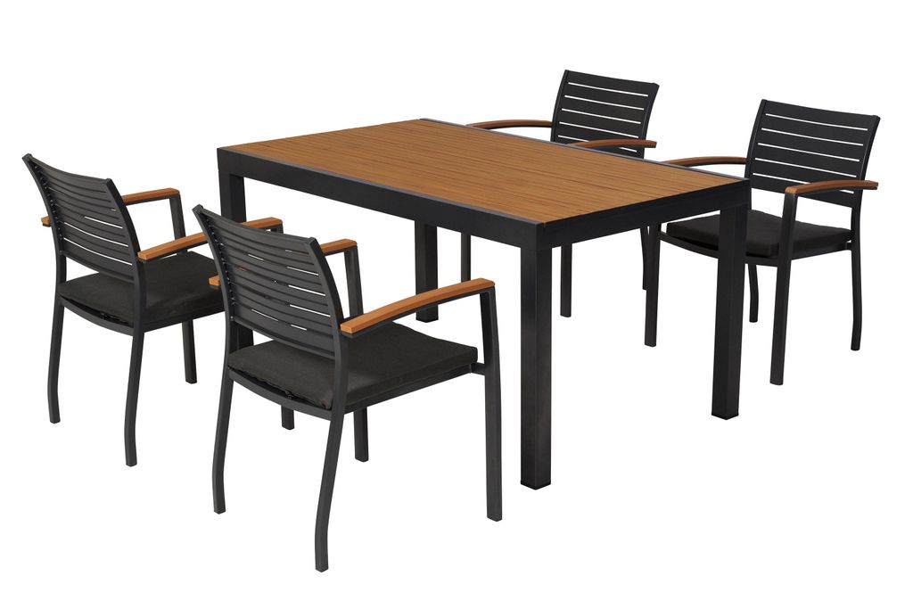 Merxx Gartenmöbel Set Astros 9tlg., 4 Stapelsessel inkl. Kissen, Tisch 150 x 90 cm - Aluminium-Kunststoff