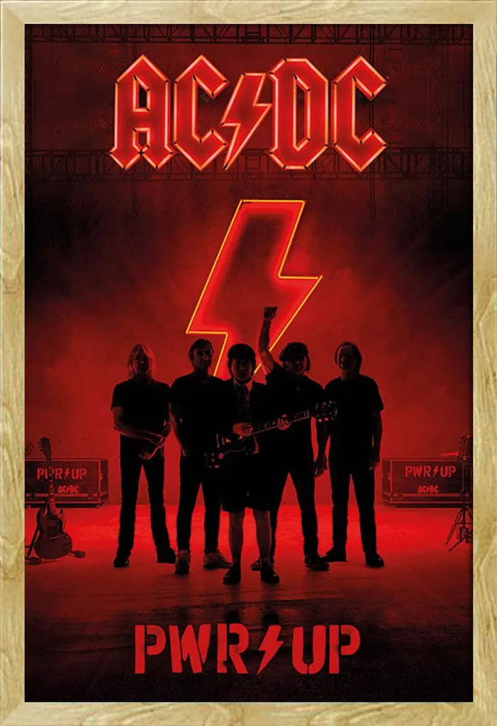 Affiche AC/DC PWR/UP Encadrée Shinsuke® MDF Hêtre et Protection Vitrée