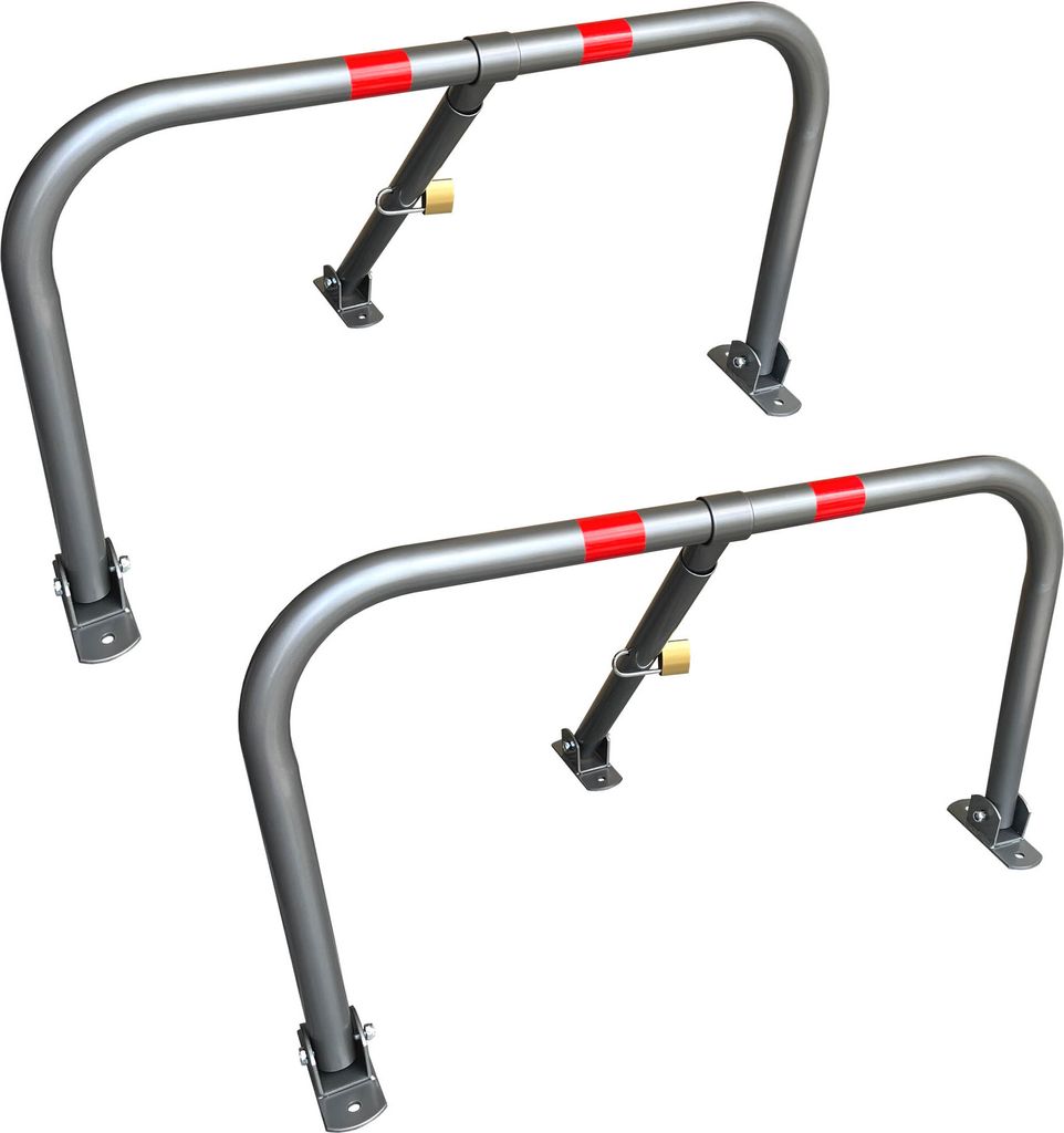 2er Set Parksperre Klappbar 44cm Stahl Parkplatzsperre Grau Parkplatzbügel mit roten Warnstreifen Rund Stellplatz Sicherung Abschließbar