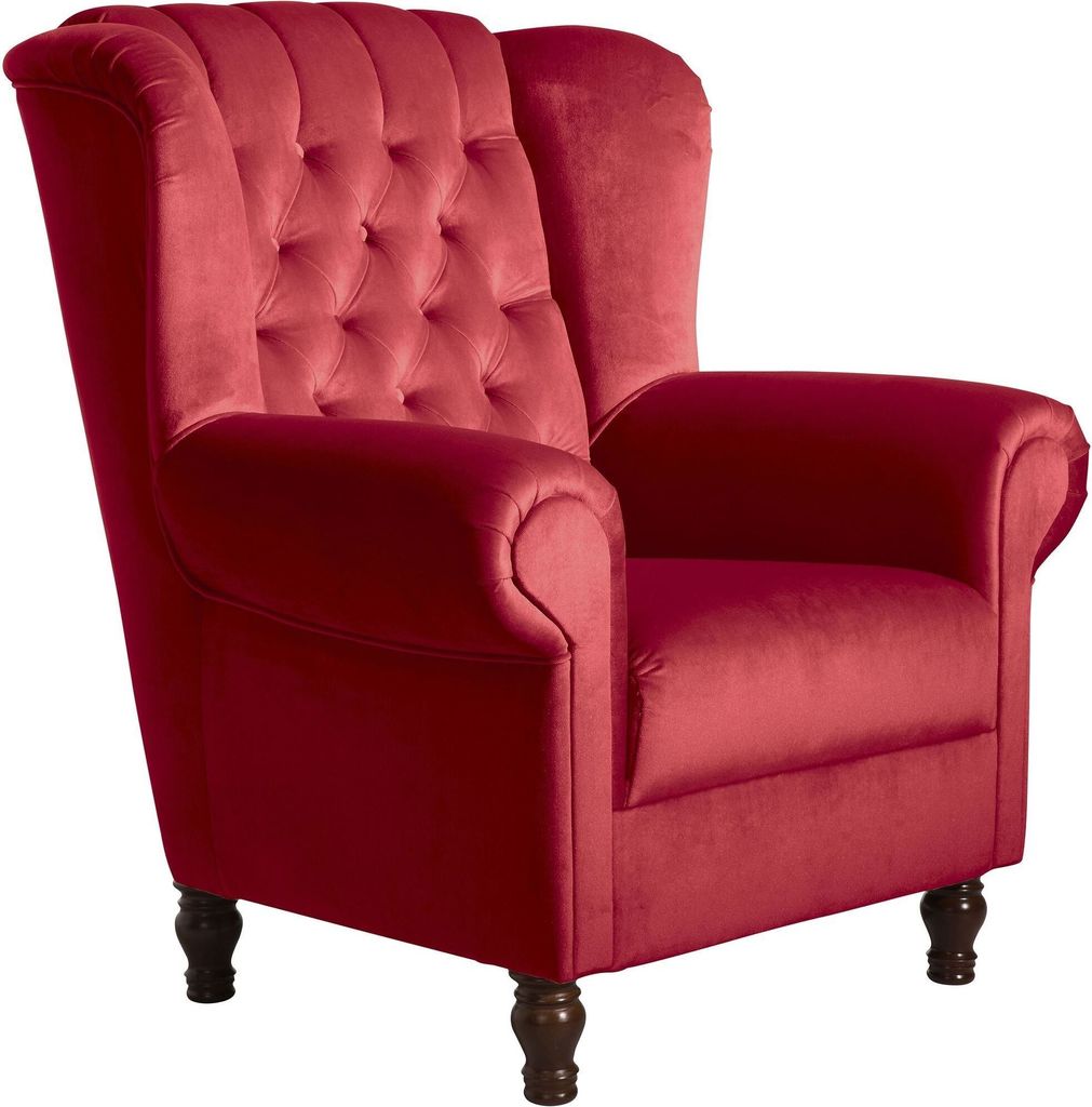 Ohrenbackensessel Katreen Bezug Samtvelours Buche nussbaum dunkel / rot 22819