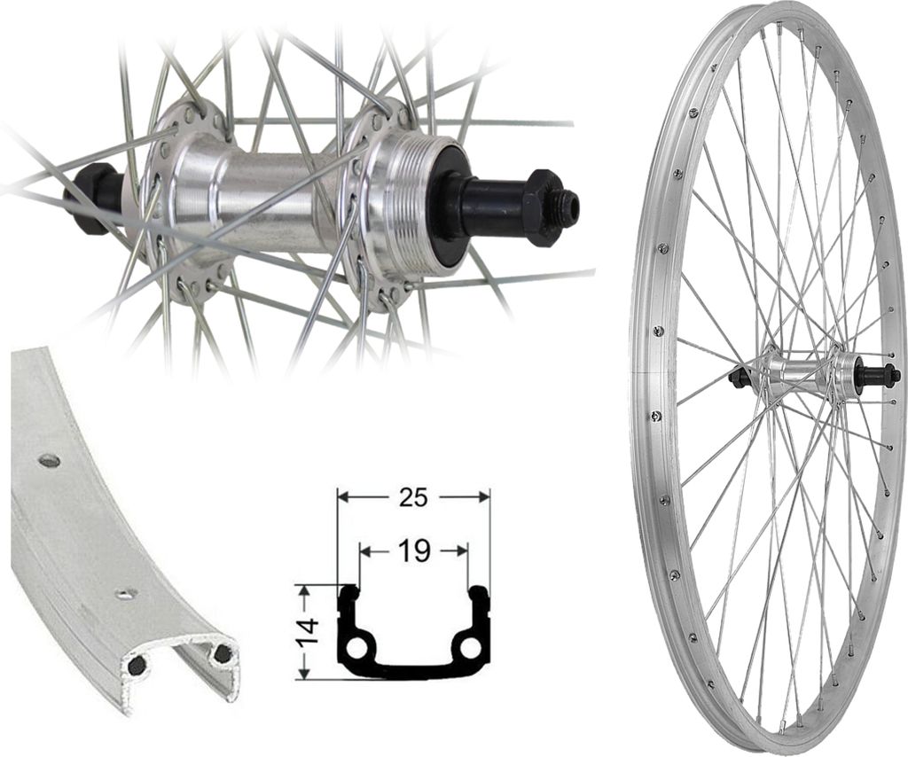 Aggro-X 26 Zoll Aluminium Hinterrad 19-559 Laufrad Felgenbremse V-Brake für Schraubkranz