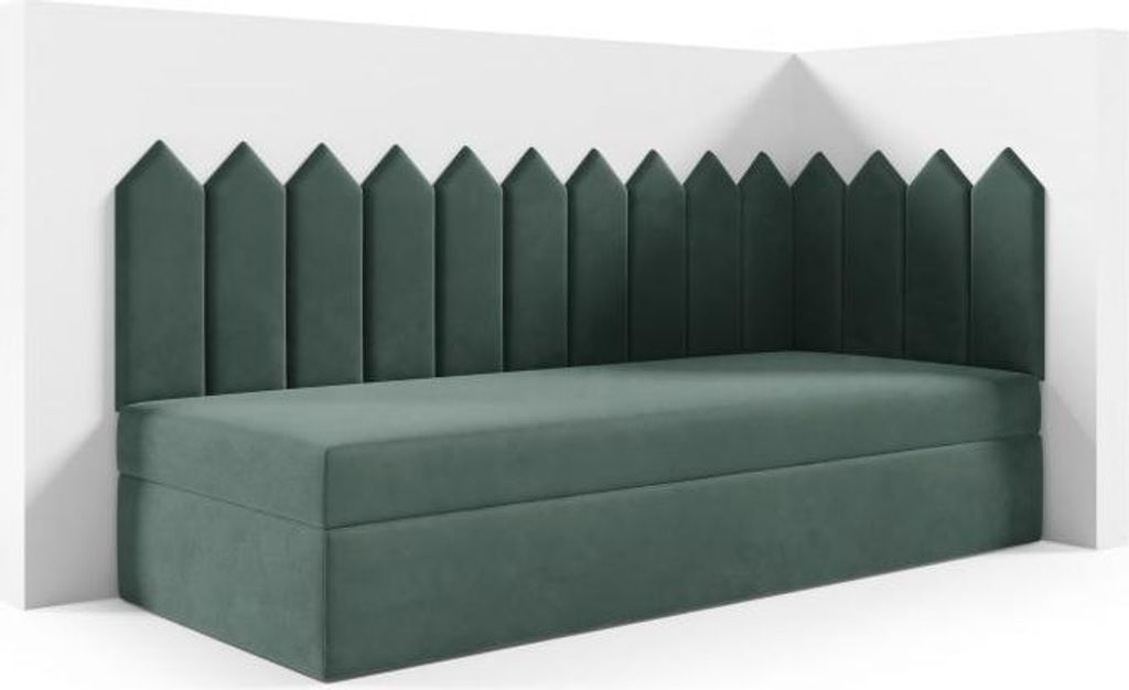 LIKMA Kinderbett 70x200 cm Seegrün Bett mit Bettkasten Jugendbett Polsterbett Kopfteil Velvet Stoff