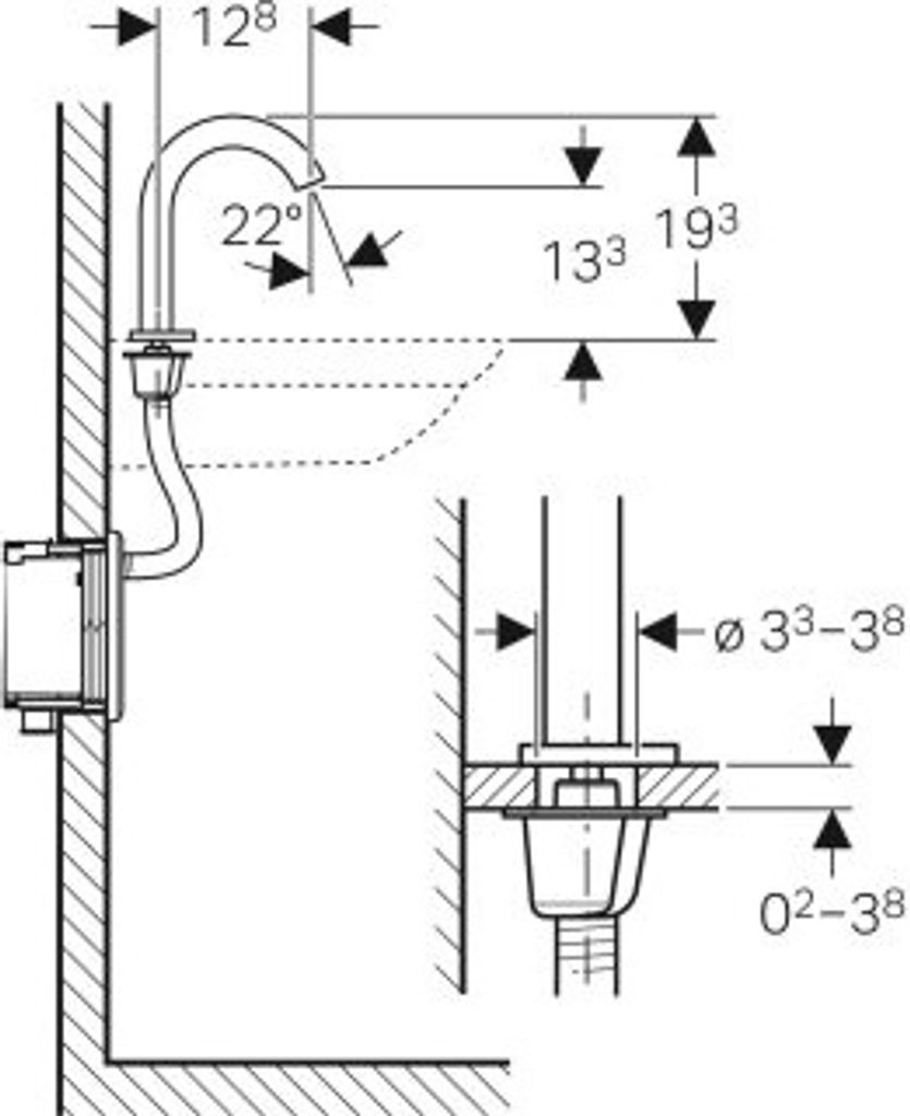Geberit Piave Waschtischarmatur, Ausladung 167mm, mit Thermostatmischer, Batteriebetrieb, für UP-Funktionsbox, 116.188.21.1