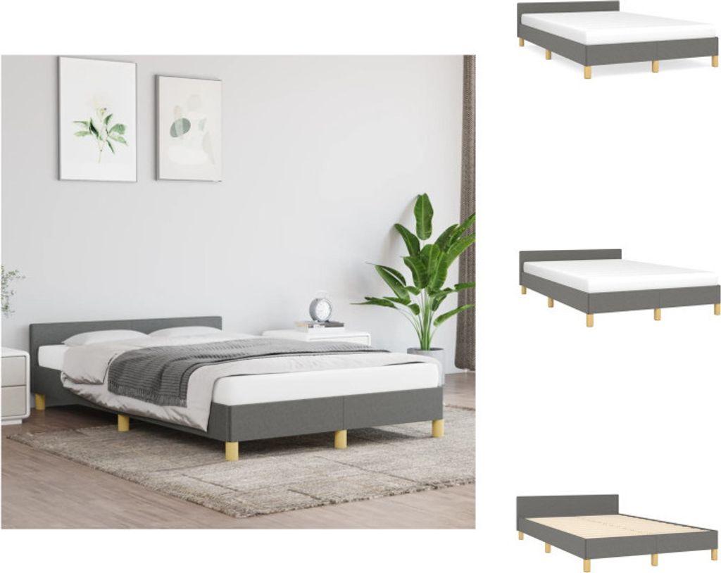 vidaXL Bettgestell mit Kopfteil Dunkelgrau 120x200 cm Stoff - Betten & Bettgestelle