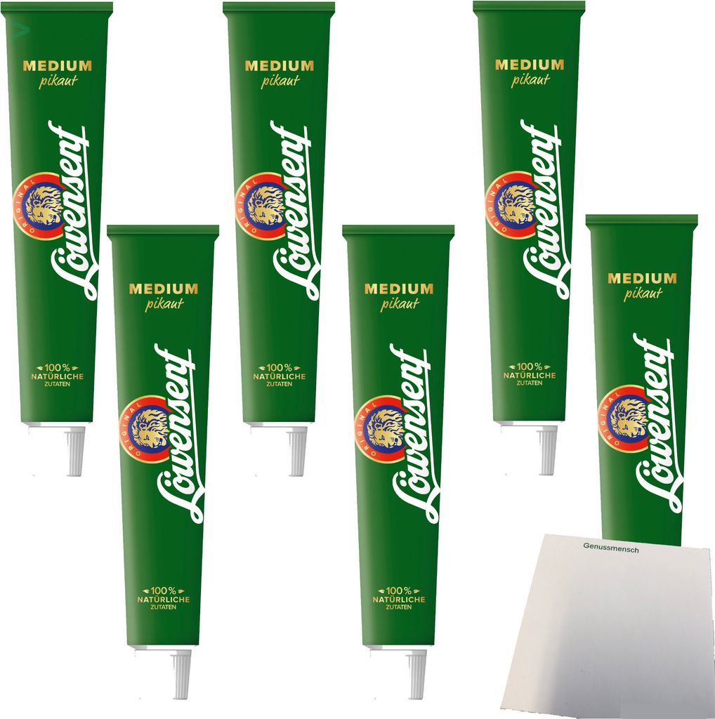 Löwensenf Medium würzig in der Tube mit 100% natürlichen Zutaten 6er Pack (6x100ml Tube) + usy Block