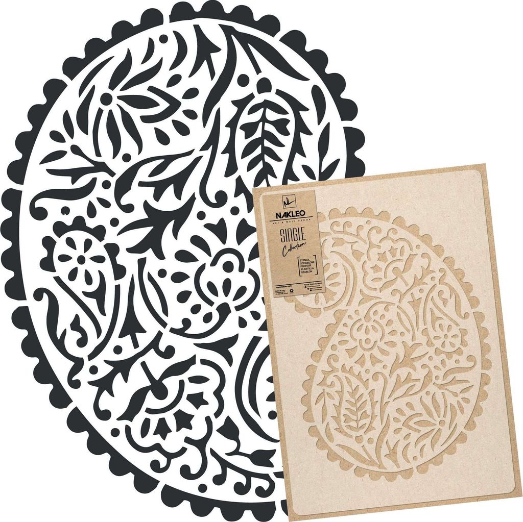 Große Malschablonen L 59x95 cm, Paisley Türkisch Orientalisch Blumen Muster, Wiederverwendbare Kunststoff Wandschablone