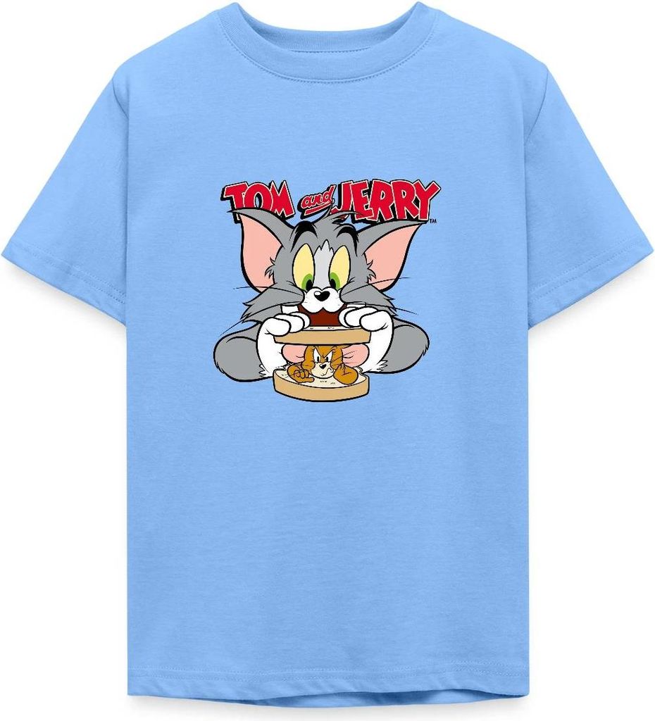 Spreadshirt Tom Und Jerry Maus-Sandwich Teenager T-Shirt, 134/146 (9-11 Jahre), Himmelblau