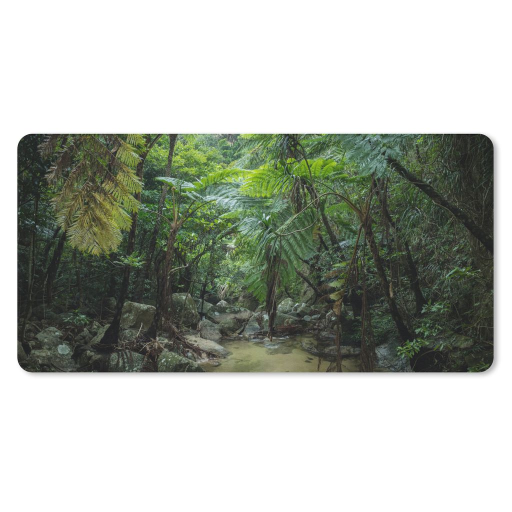 MuchoWow Schreibtischunterlage Fluss im tropischen Dschungel 80x40 cm - XXL Mauspad - Gaming Mauspad