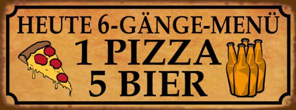 vianmo Holzschild 10x27 cm 6 gänge Menü 1 Pizza 5 Bier Essen Trinken