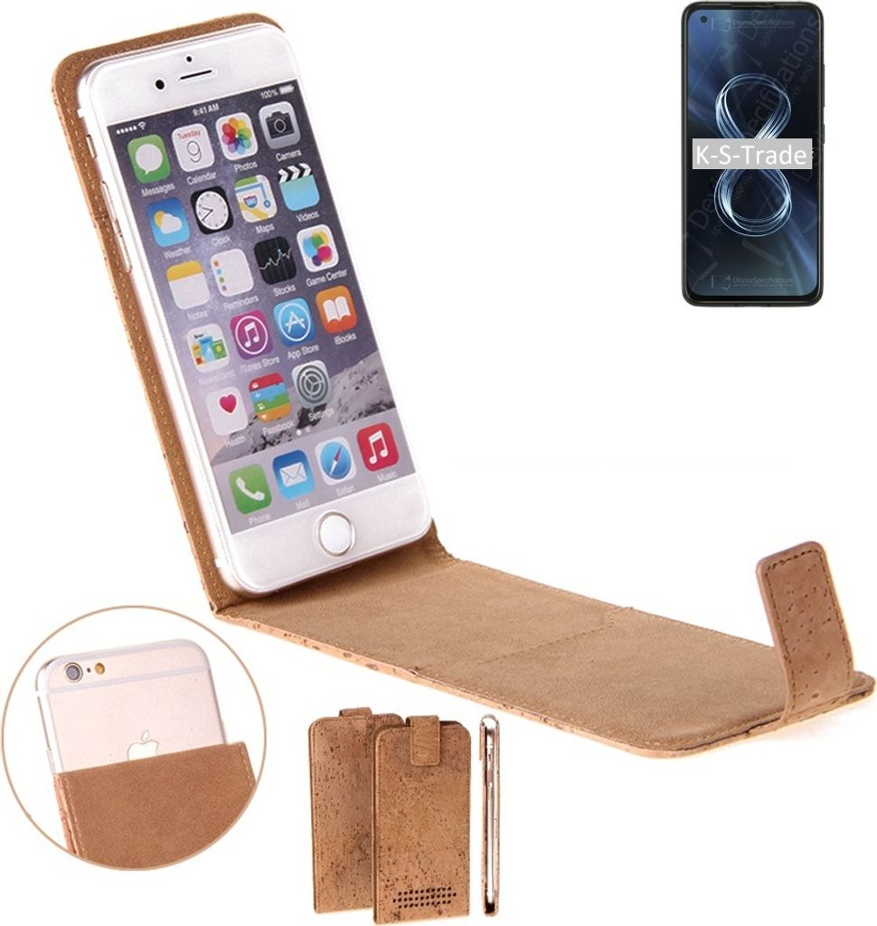 K-S-Trade Handyhülle kompatibel mit Asus 8z Kork Hülle Flipstyle Case Schutzhülle Kork Case Hülle Flip cover Klapphülle Klapp, braun 1x