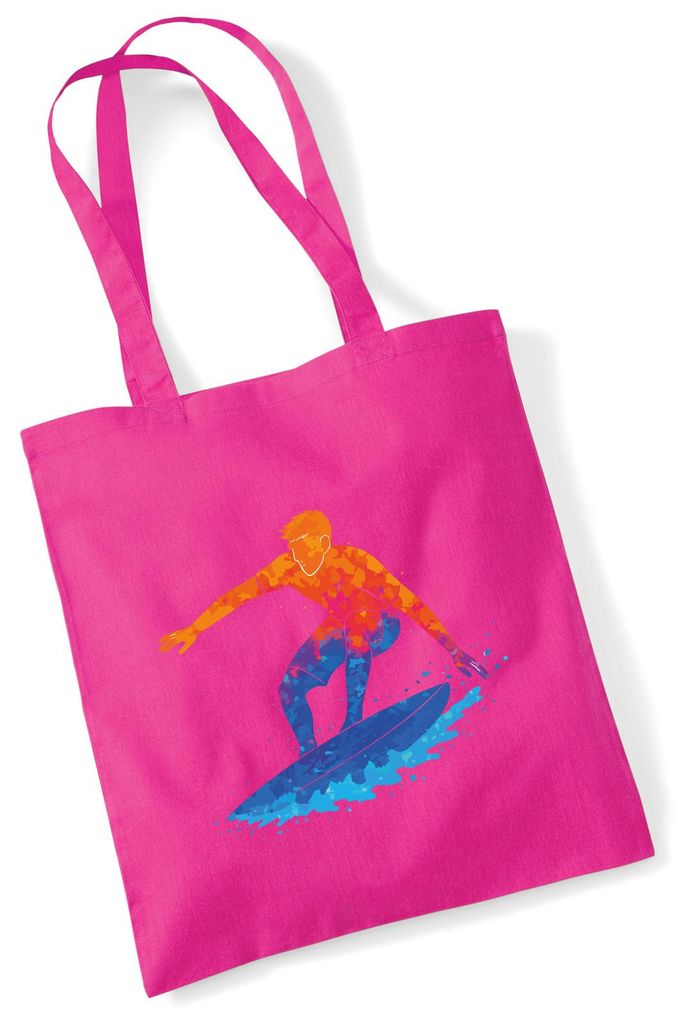Huuraa Jutebeutel Surfen bunte Silhouette 10 Liter Fuchsia Baumwolle Tasche Geschenkidee