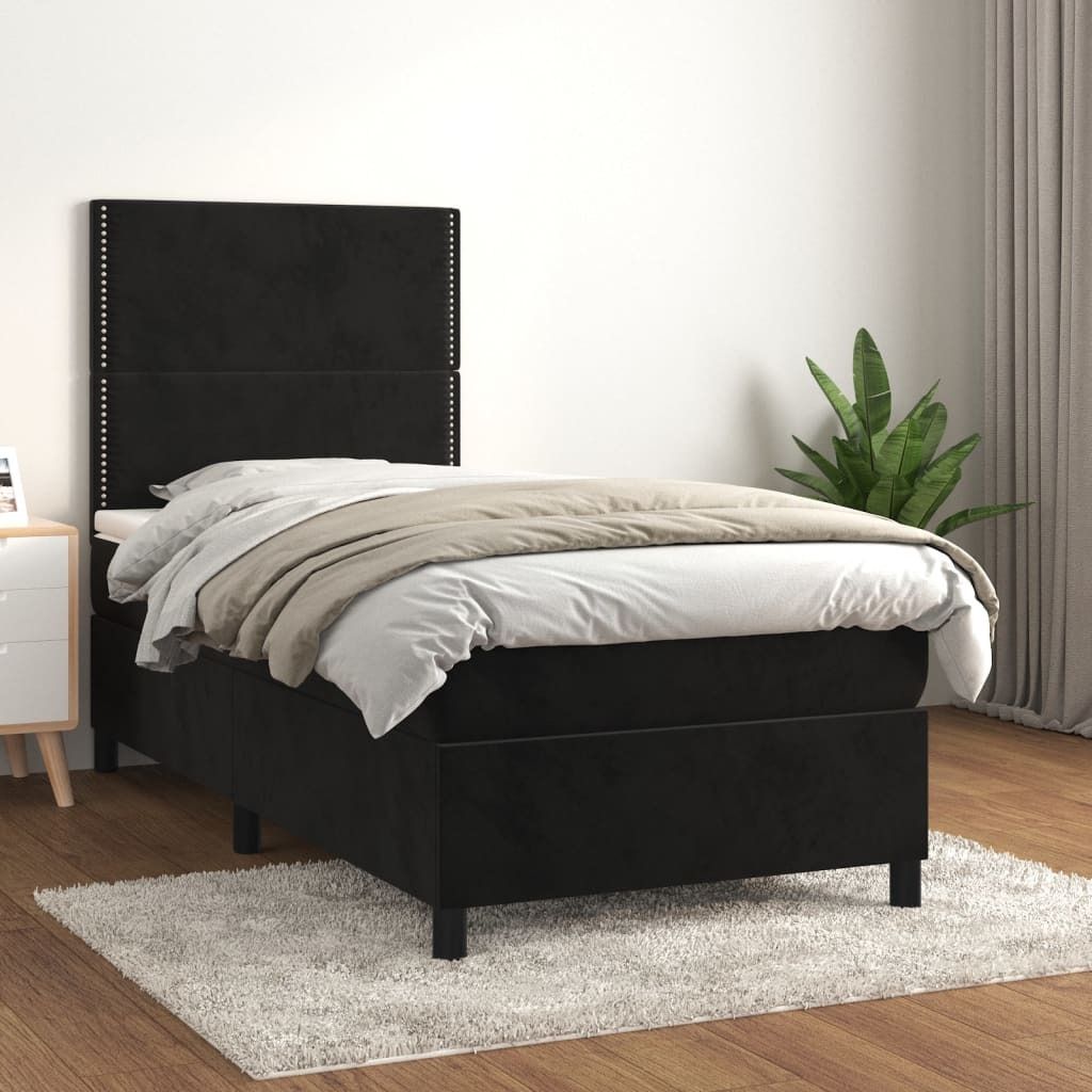 The Living Store Boxspringbett mit Matratze Schwarz 100x200 cm Samt
