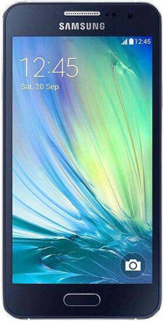 A Samsung Galaxy A3 smartphone displayed front-on with its screen on.