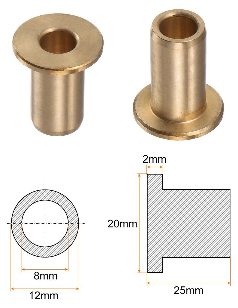 Flansch Lager Hš¹lse 8mm Bohrung 12mm AD 25mm L?nge 2mm Flansch Dicke Bronze Buchse Selbstschmierende Buchsen Hš¹lse fš¹r Industrielle Anlagen