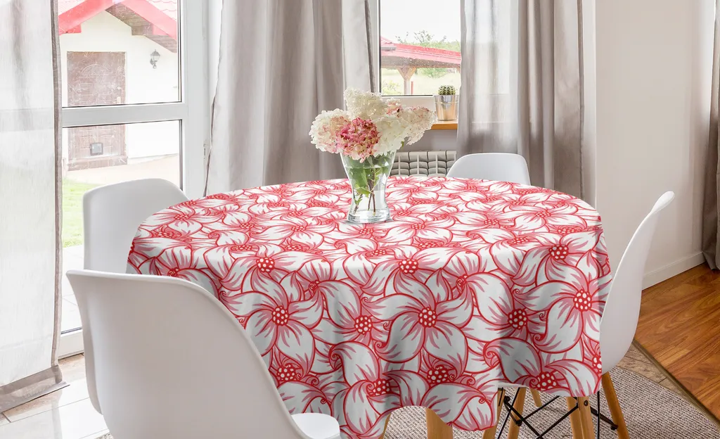 Tovaglia Rotonda 150 cm Motivi Floreali Rosa e Corallo ABAKUHAUS