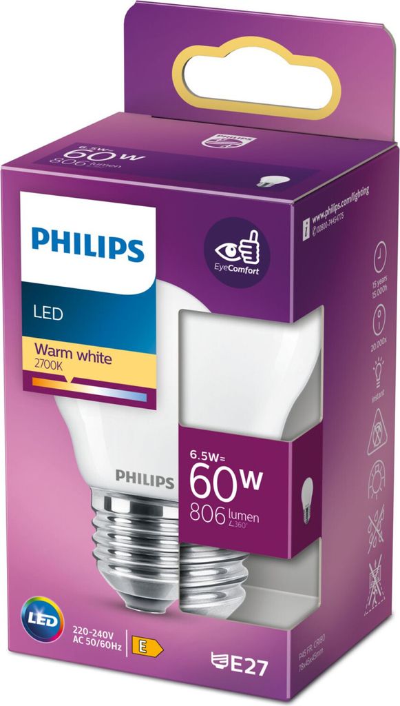 Philips E27 6.5w 806 Lumens 2.700k Sphärische Led-lampe Produktbild 